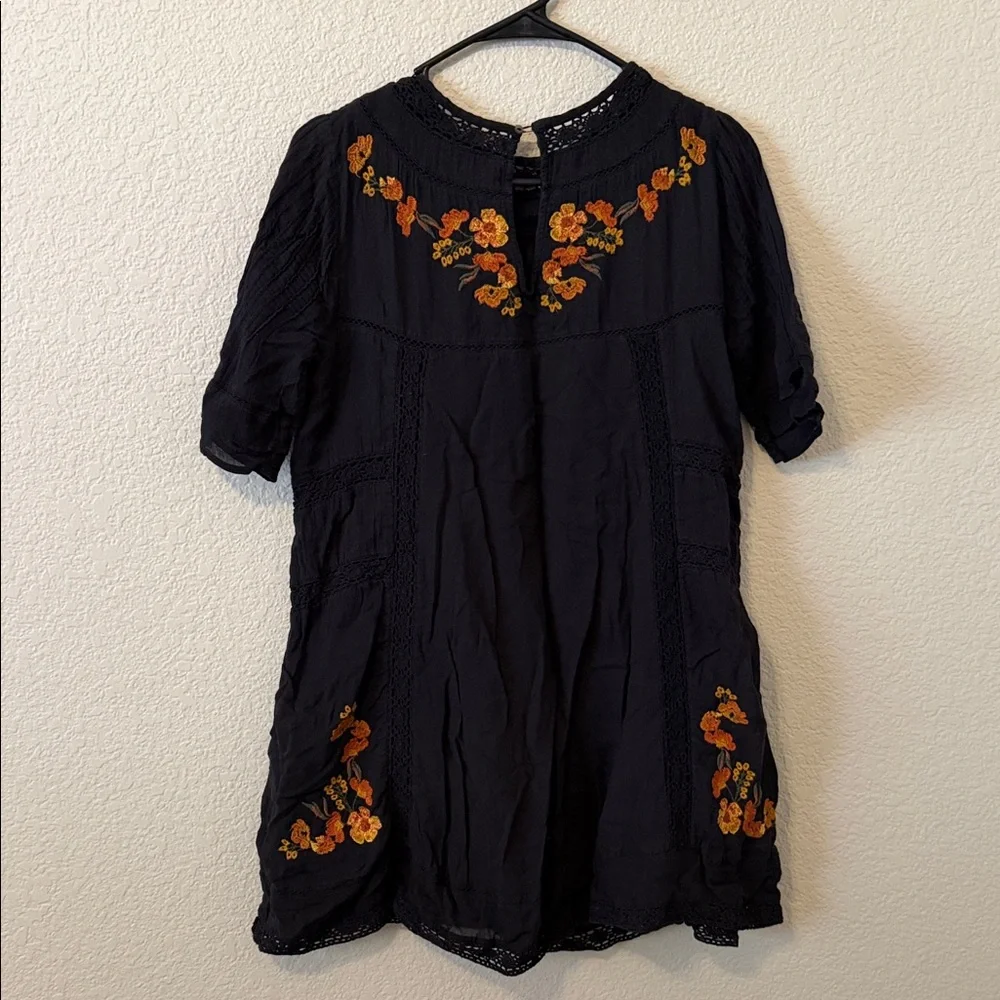 Free People Black Tunic with Orange Embroidery